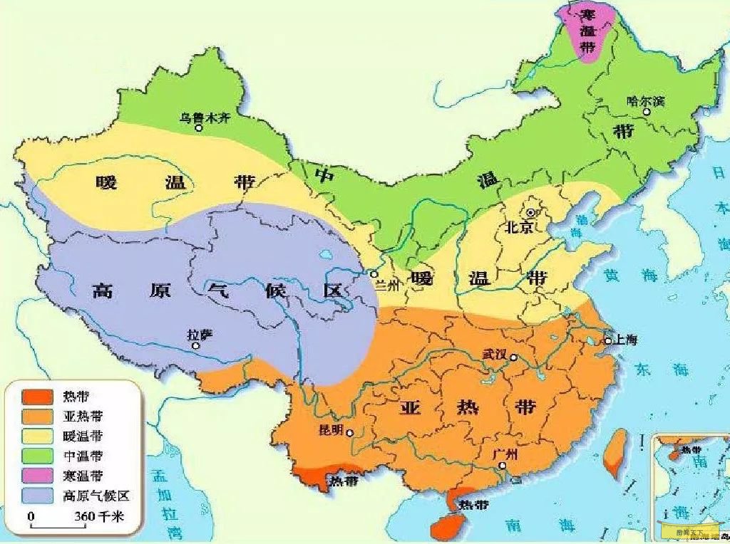 中国绝大部分地区位北温带,而温带是最适宜人类居住的温度带